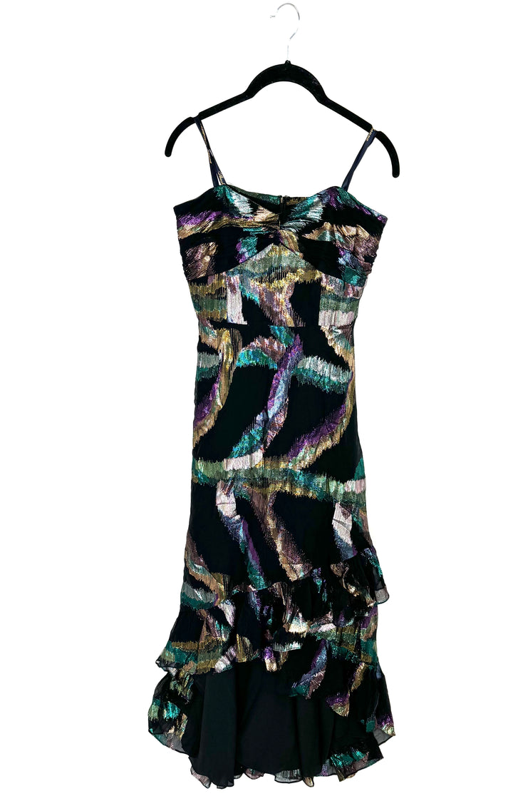 Black and Metallic Multicolor Print Dress - Size 4