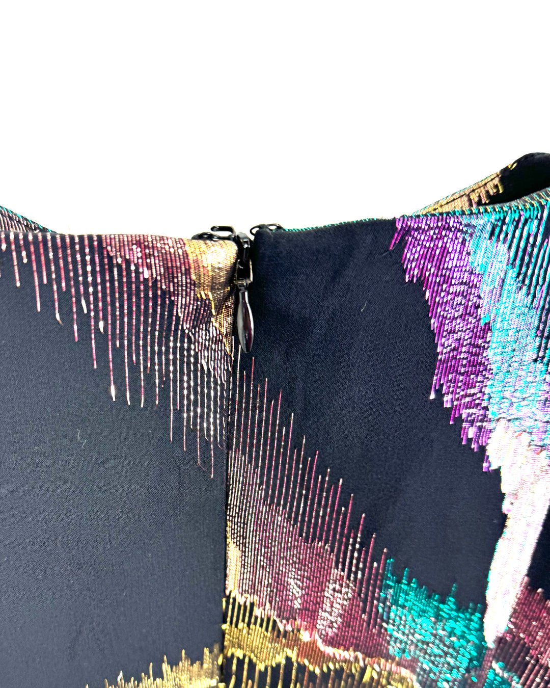 Black and Metallic Multicolor Print Dress - Size 4
