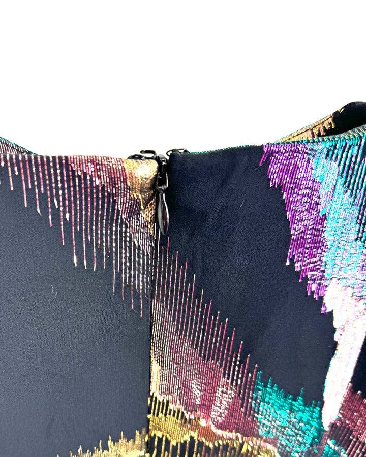 Black and Metallic Multicolor Print Dress - Size 4