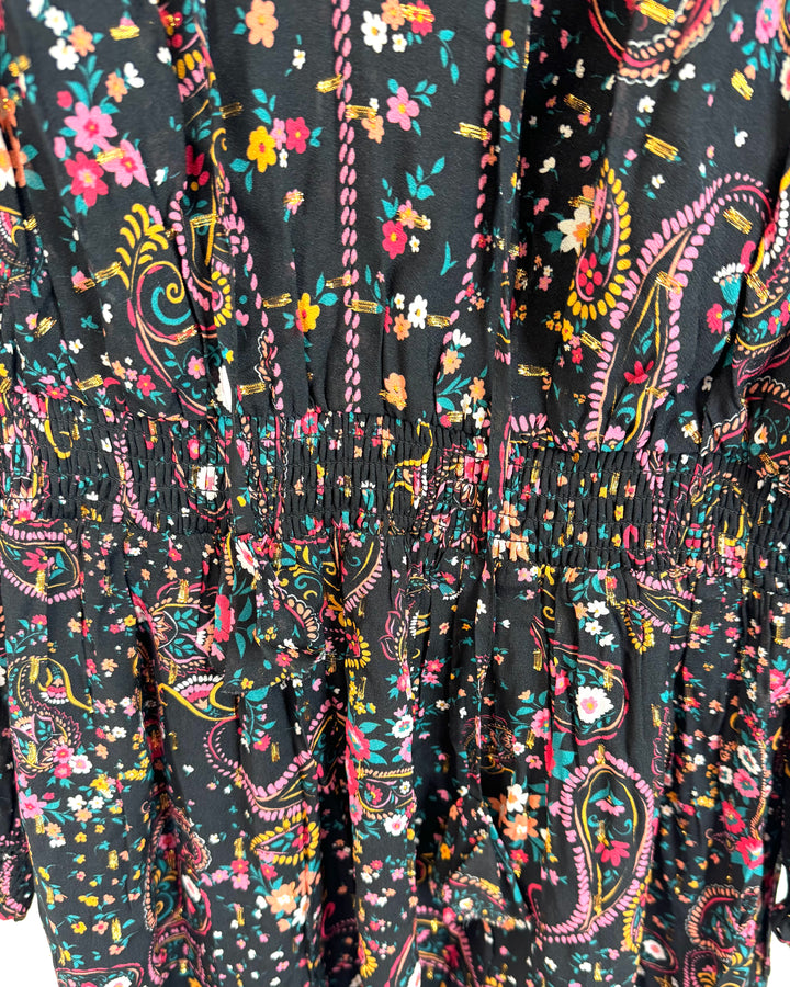 Black Long Sleeve Mini Dress with Multicolor Floral Print - Size 4
