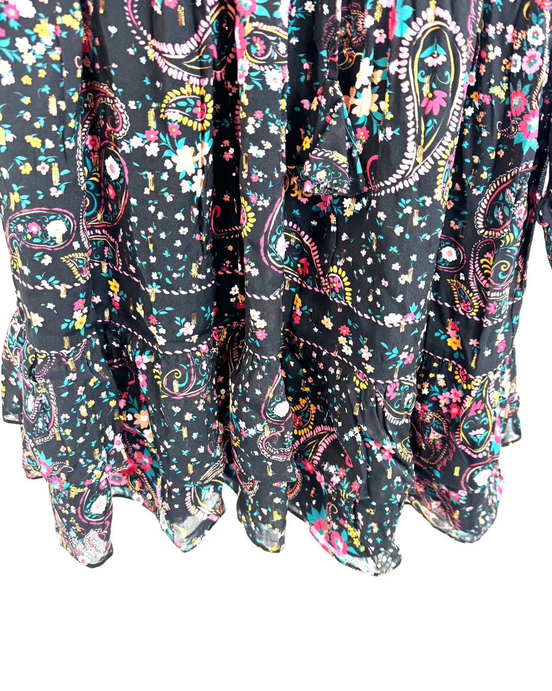 Black Long Sleeve Mini Dress with Multicolor Floral Print - Size 4