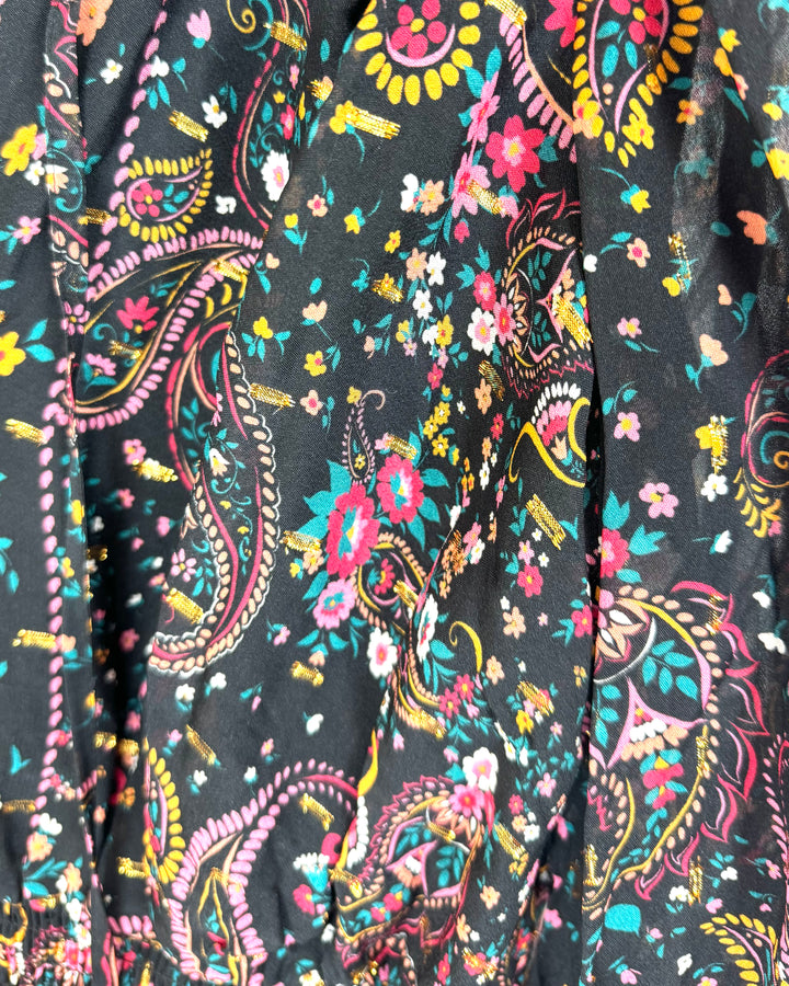 Black Long Sleeve Mini Dress with Multicolor Floral Print - Size 4