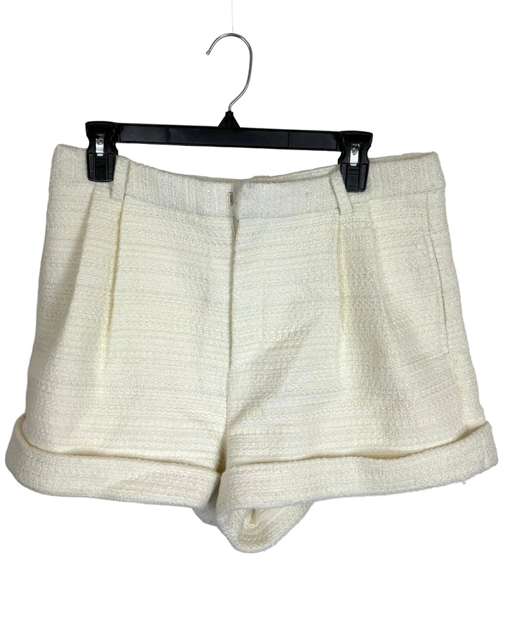 Cream Textured Cuffed Shorts - Size 0, 8 and 10