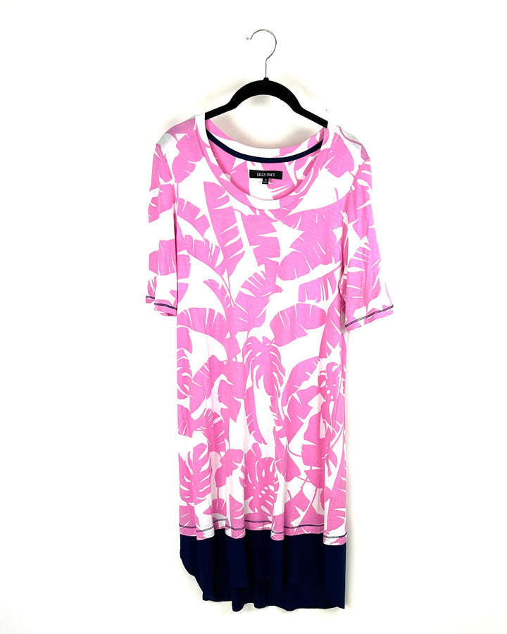 Lightweight Pink Leaf Printed Lounge Dress - Small