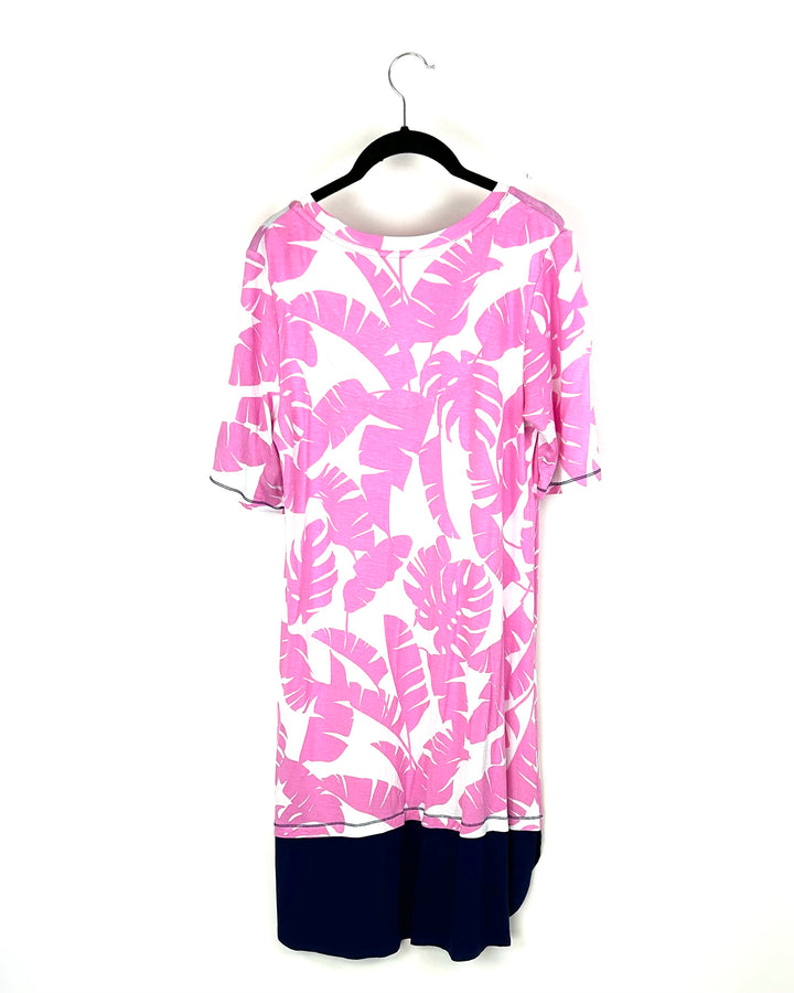 Lightweight Pink Leaf Printed Lounge Dress - Small