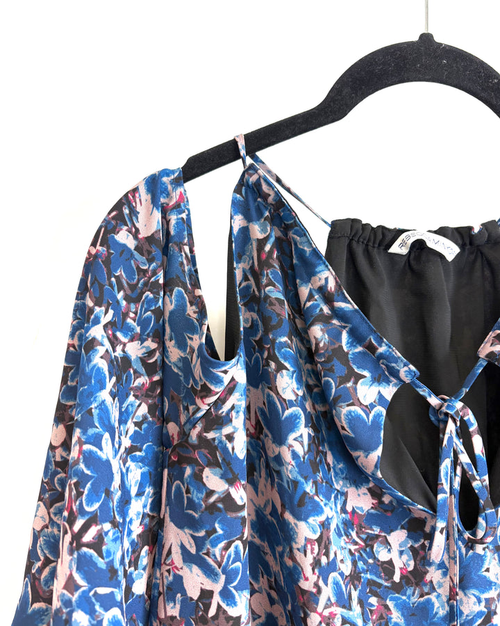 Blue Floral Cold Shoulder Top - Size 2/4