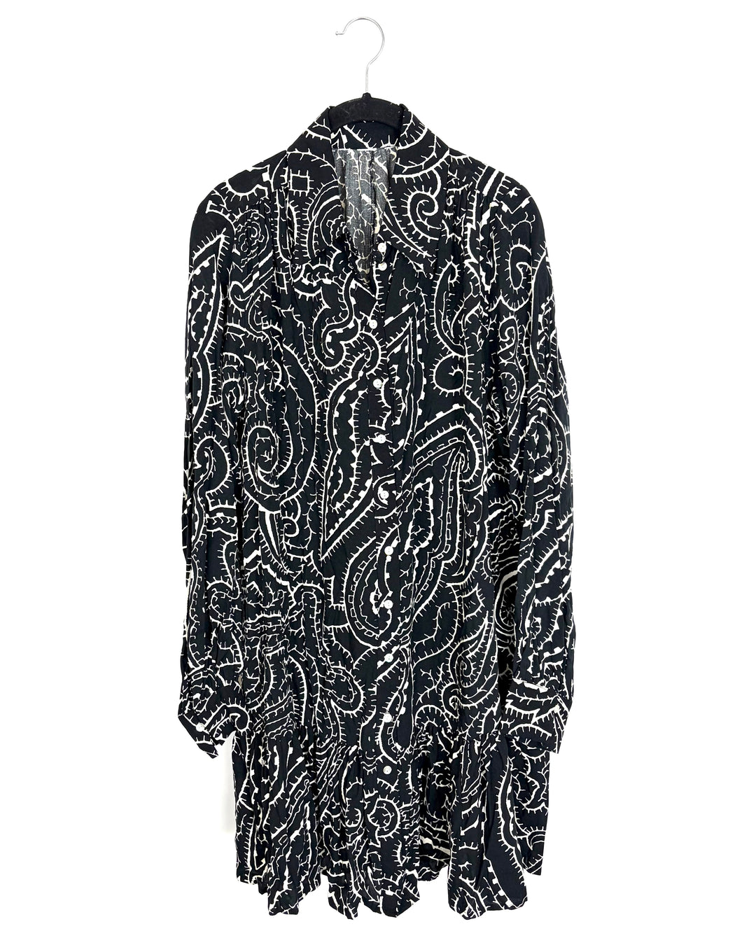 Black and White Abstract Button Up Dress - Size 14/16