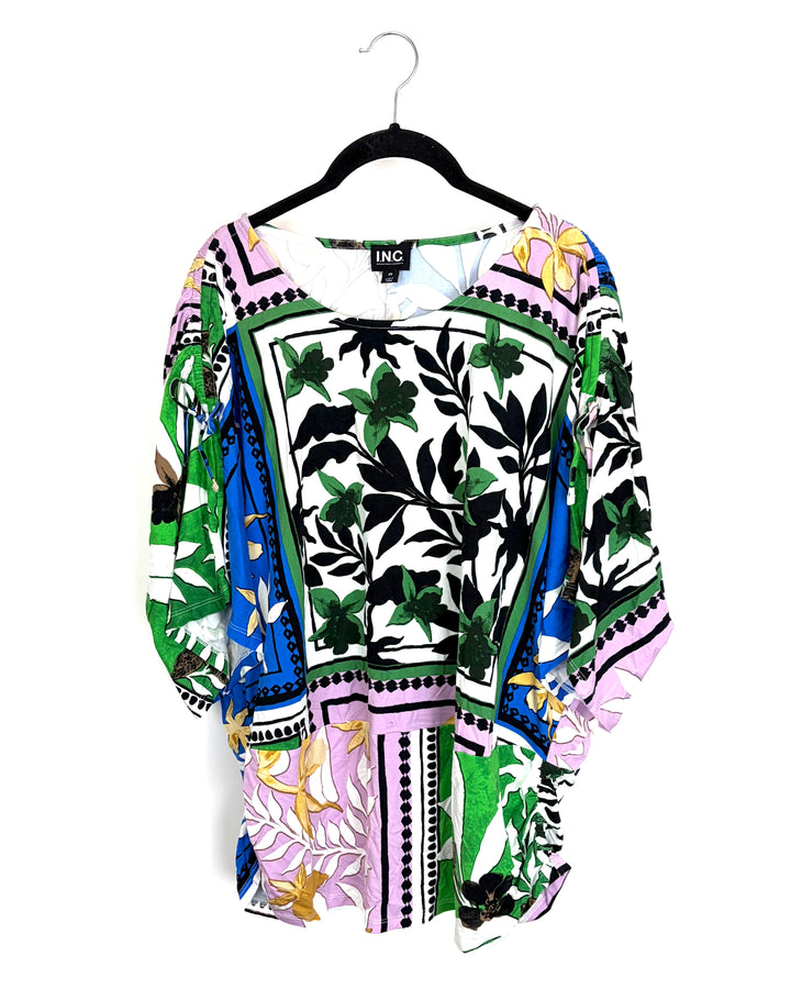 White Color Block Floral Print Top - Size 18W/20W