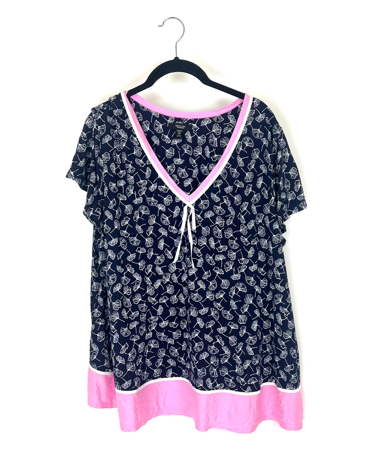 Pink, Blue And White Floral Sleep Shirt - 1X