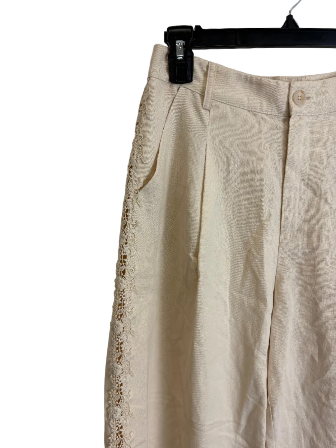 Cream Lace Detail Wide Leg Pants - Size 4