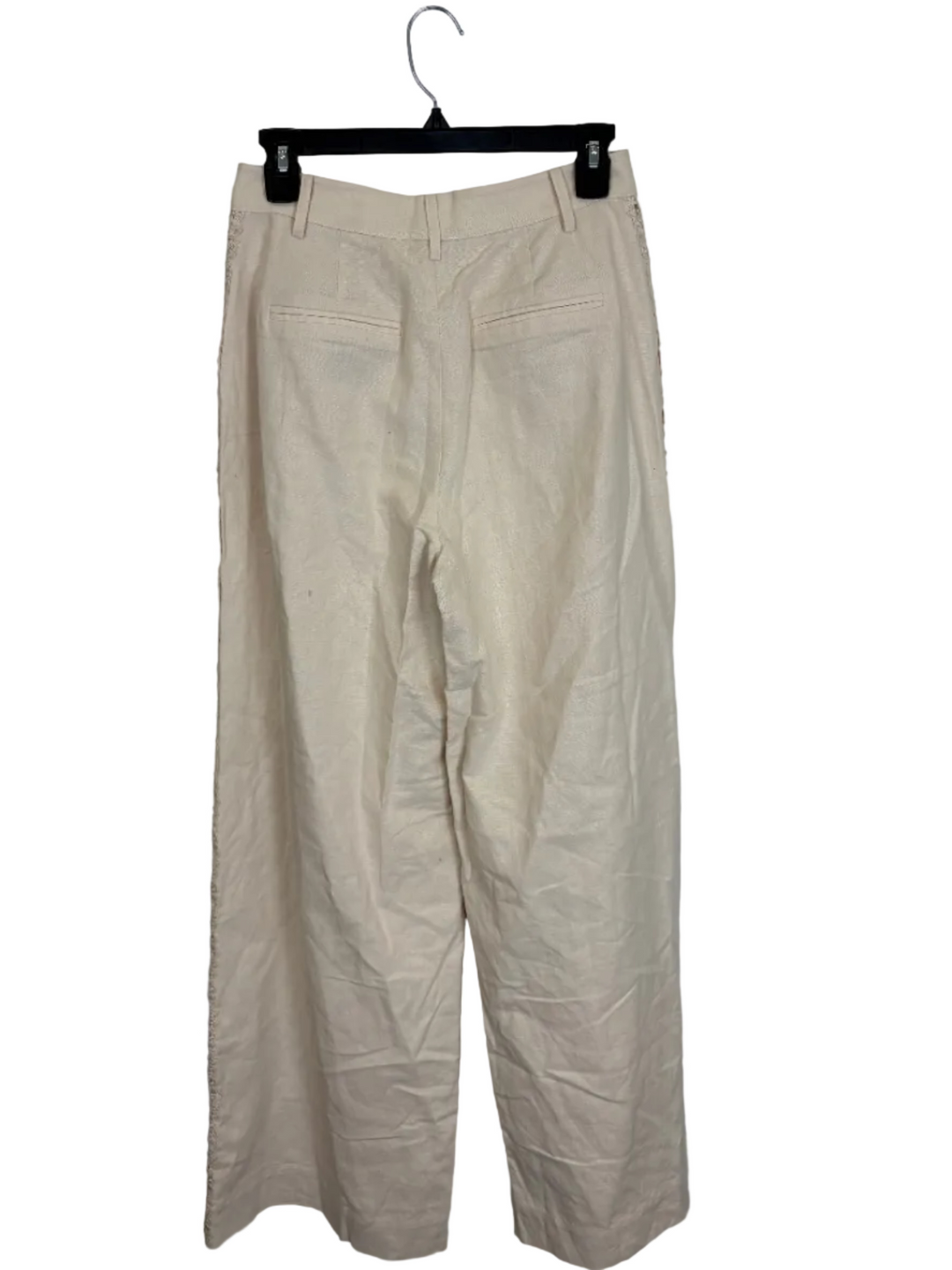 Cream Lace Detail Wide Leg Pants - Size 4