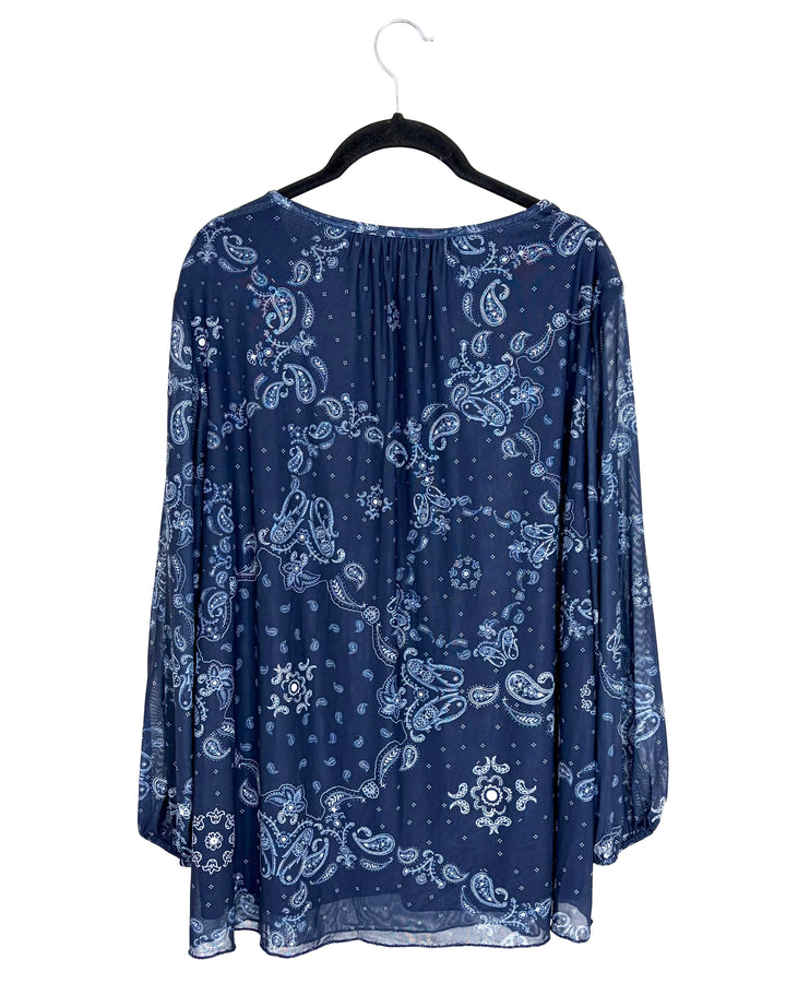 Navy Blue Paisley Top - Size 12/14