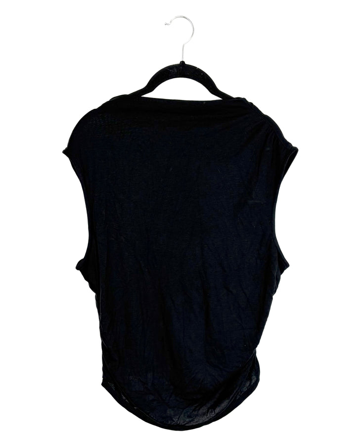 Black High Neck Ruched Top - Size 10/12