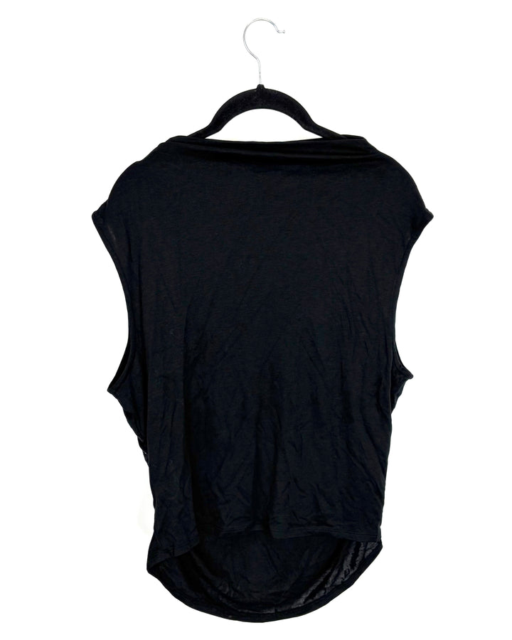 Black High Neck Ruched Top - Size 10/12