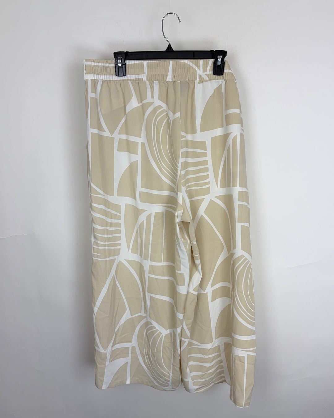 Cream Abstract Cropped Wide Leg Pants - 20W/22W