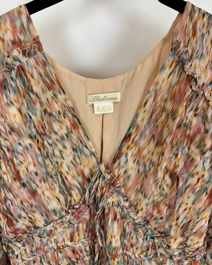 Tan Multicolor Watercolor Printed Dress - Size 2