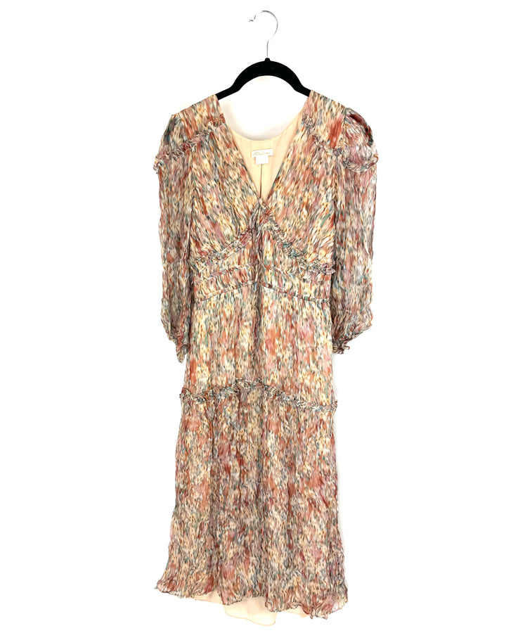 Tan Multicolor Watercolor Printed Dress - Size 2