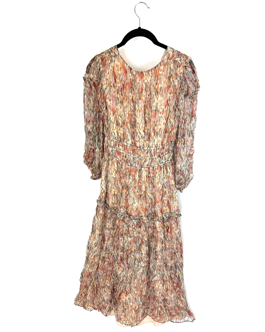 Tan Multicolor Watercolor Printed Dress - Size 2