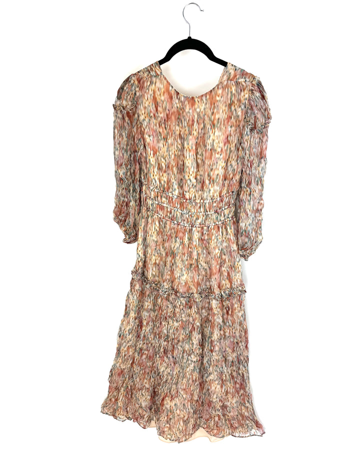 Tan Multicolor Watercolor Printed Dress - Size 2