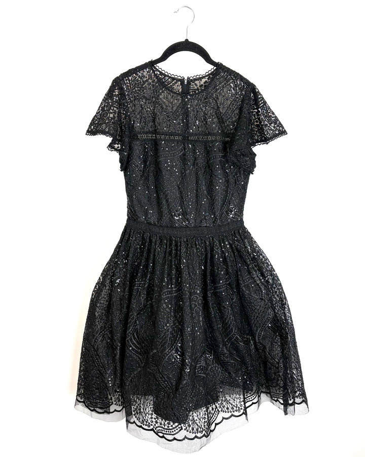 Black Lace Sequin Dress  - Size 4