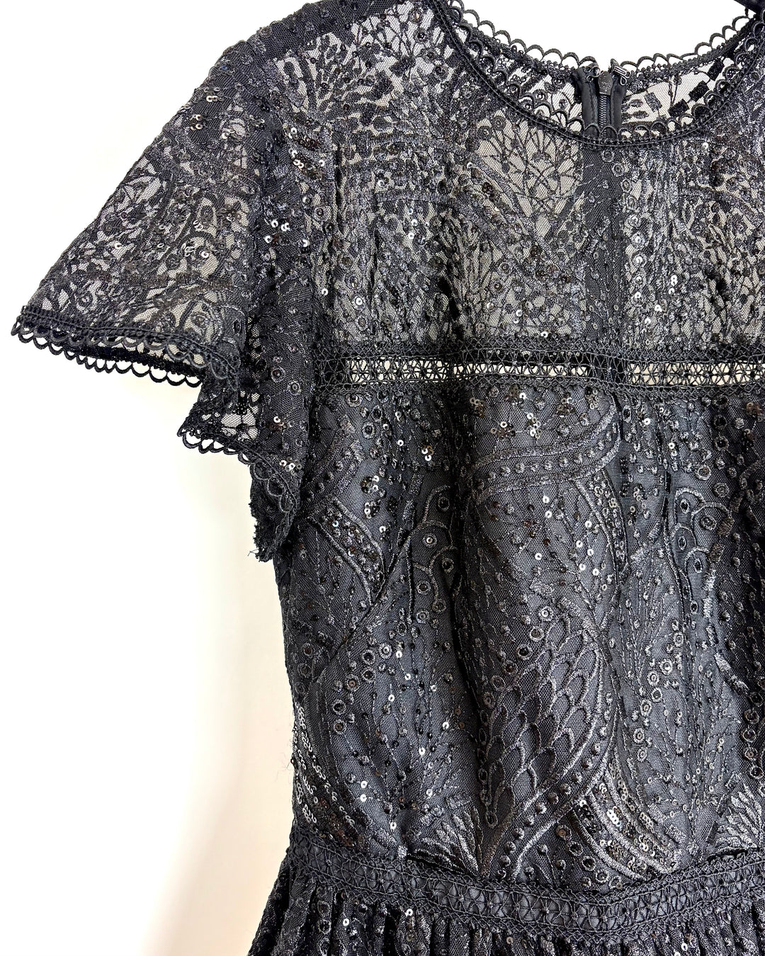 Black Lace Sequin Dress  - Size 4