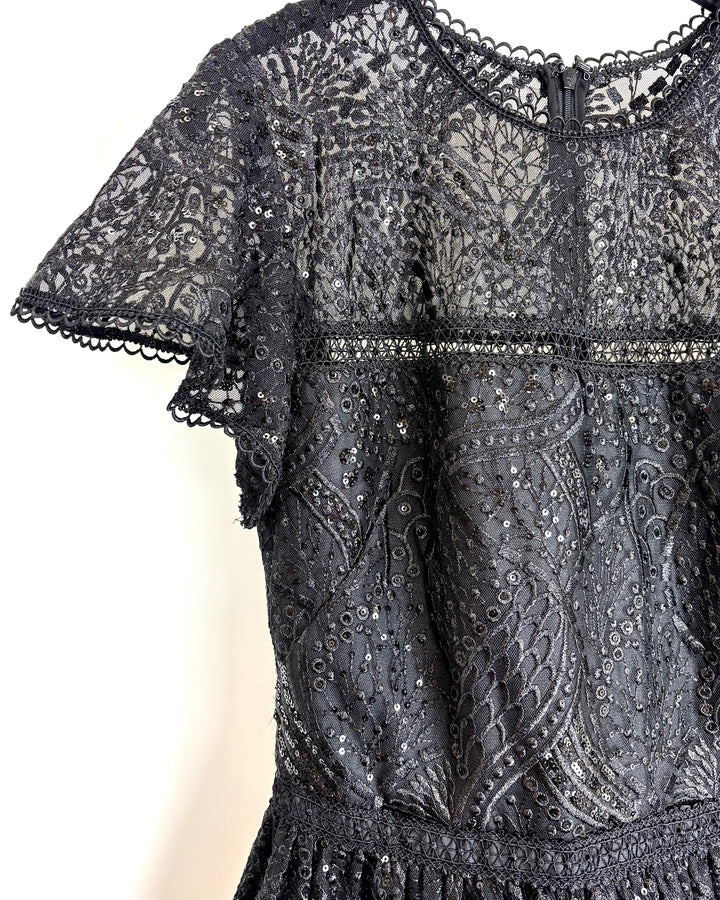 Black Lace Sequin Dress  - Size 4