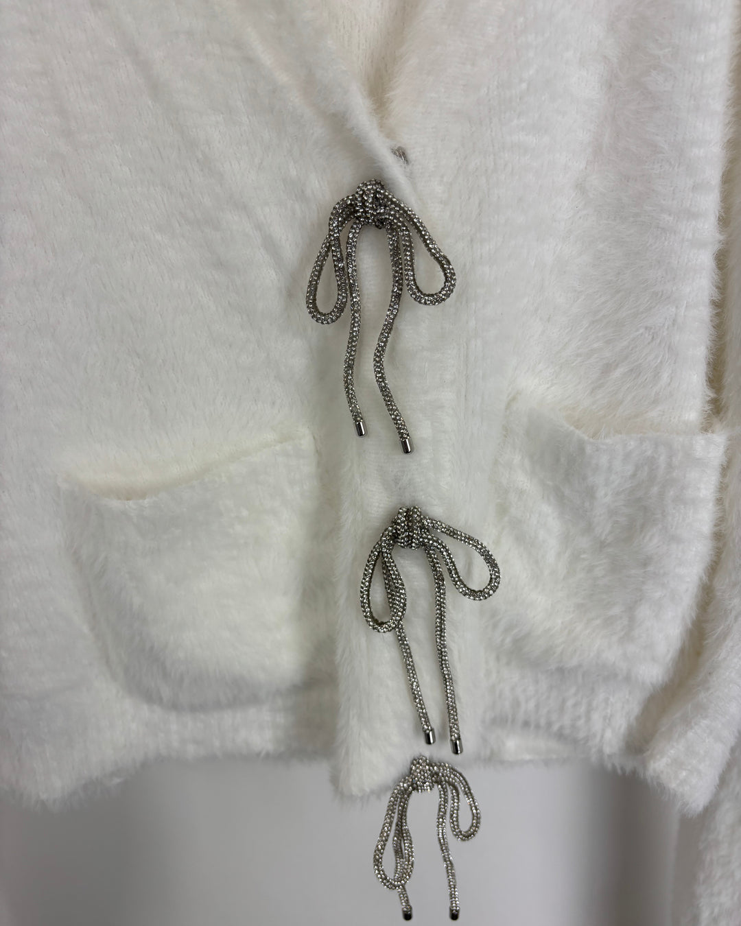 White Cardigan with Silver Bow Buttons - Size 4/6