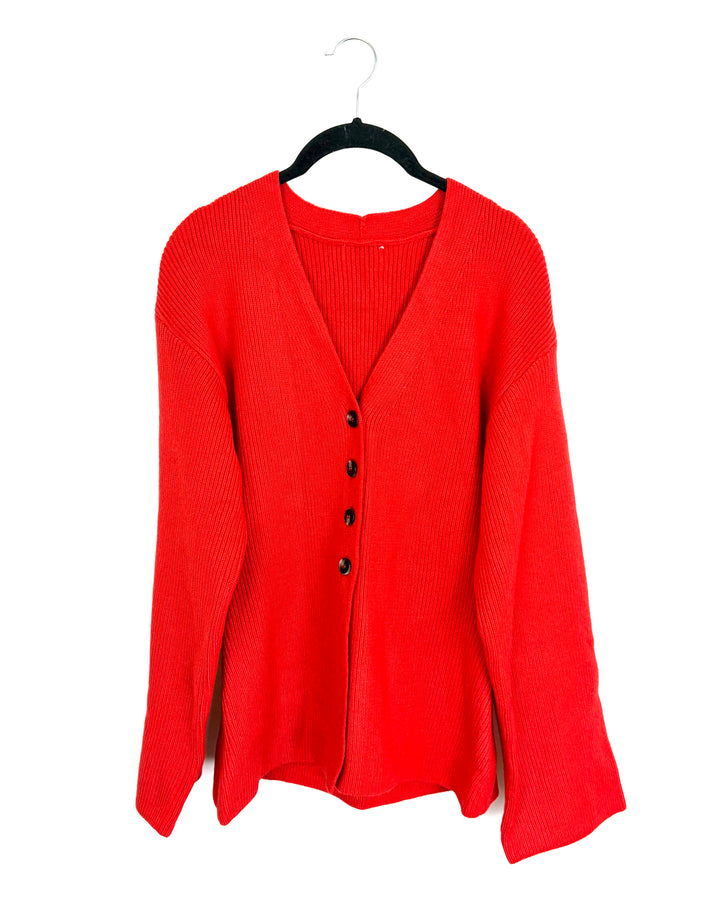 Red V-Neck Cardigan - Size 6/8