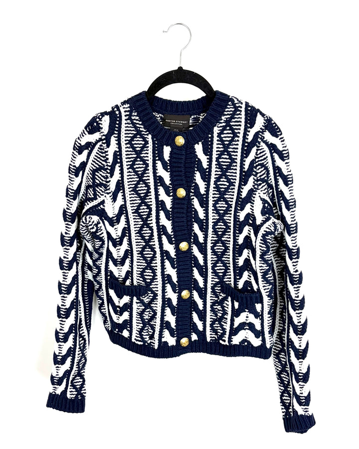 Navy Blue Chevron Knit Sweater - size 0/2