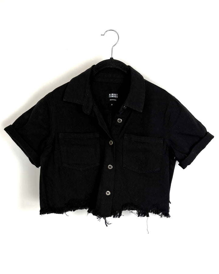 Black Cropped Button-Up Shirt - Size 2/4