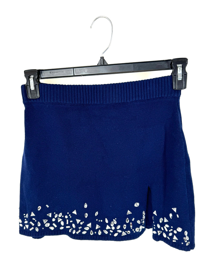 Navy Blue Knit Mini Skirt - Size 2-4
