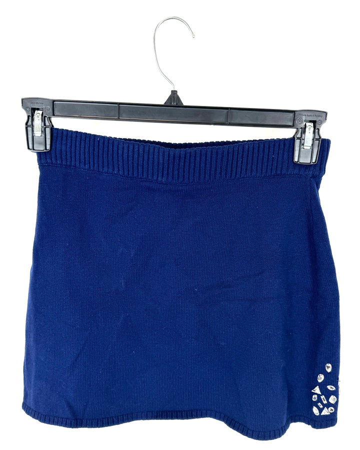 Navy Blue Knit Mini Skirt - Size 2-4