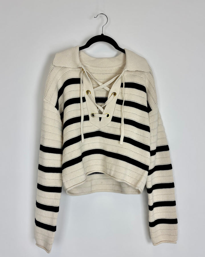 Striped Cream Cropped Sweater - Size 2/4