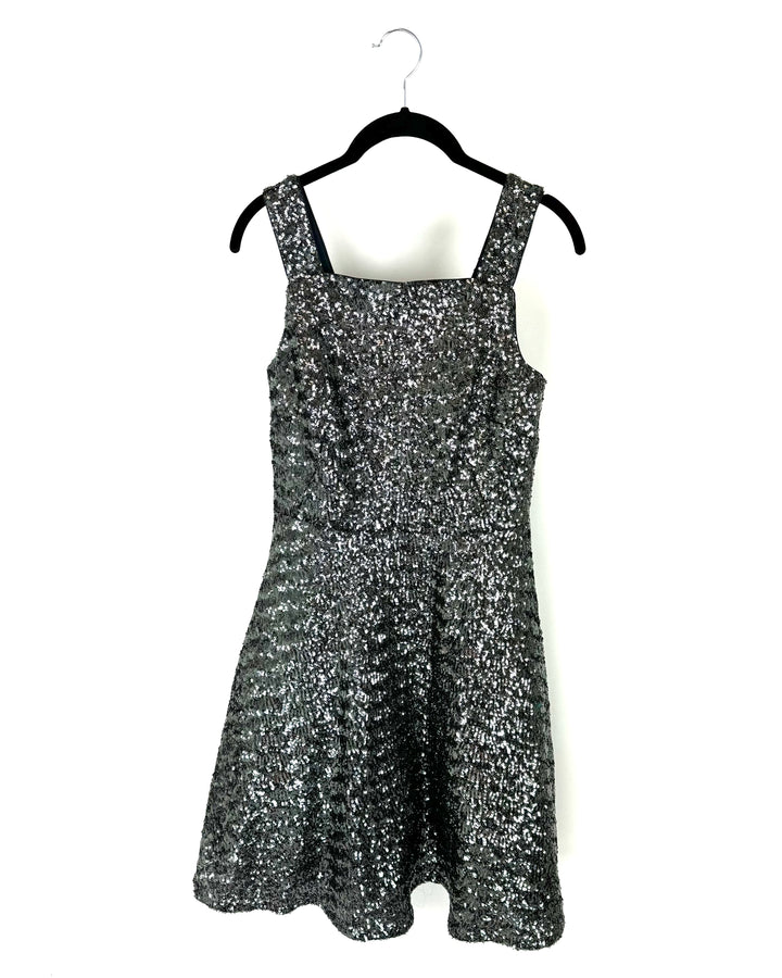 Grey Sequin Flounce Dress - Size 4