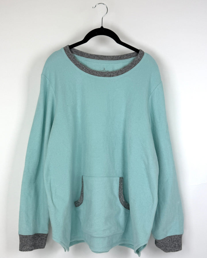 Teal Fleece Crewneck Sweater - Petite 1X
