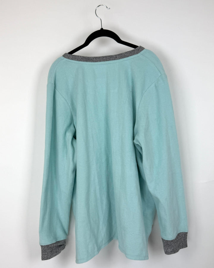 Teal Fleece Crewneck Sweater - Petite 1X