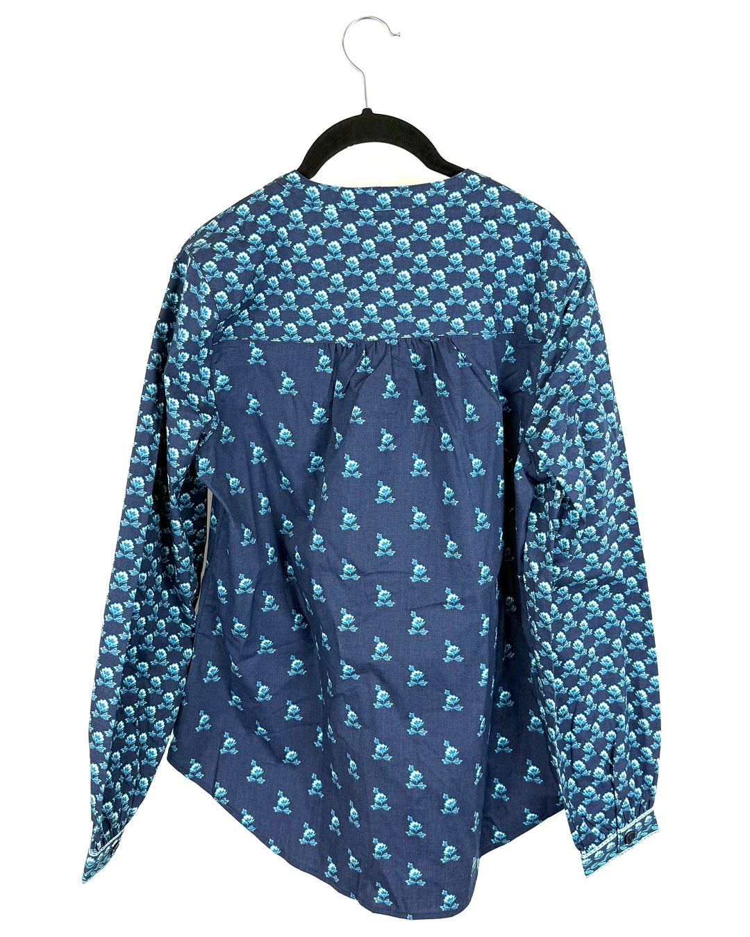 Navy Blue And Turquoise Paisley Button Down Blouse - Size 6/8