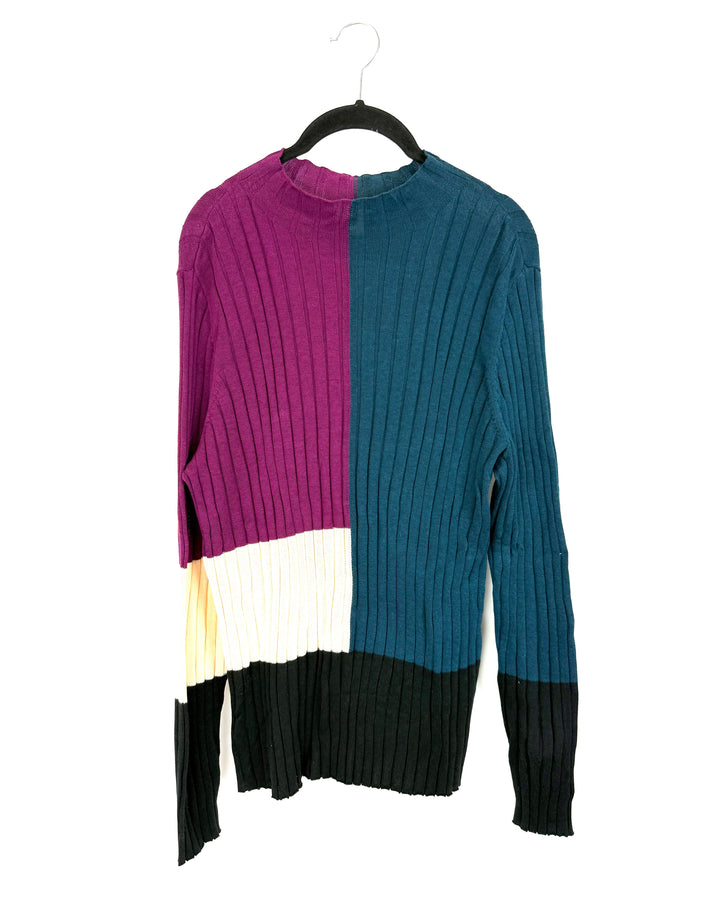 Colorblock Ribbed Mock Neck Sweater - Size 8/10