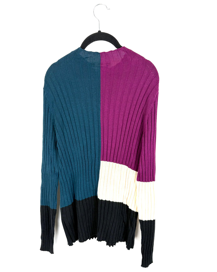 Colorblock Ribbed Mock Neck Sweater - Size 8/10