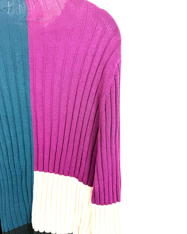 Colorblock Ribbed Mock Neck Sweater - Size 8/10