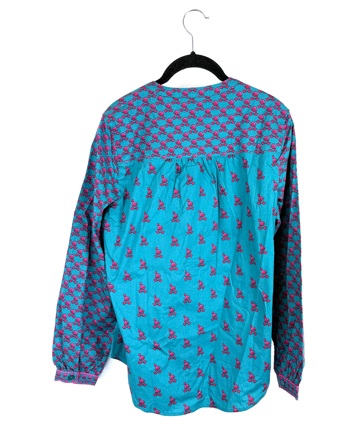 Teal and Red Paisley Button Down Blouse - Size 6/8