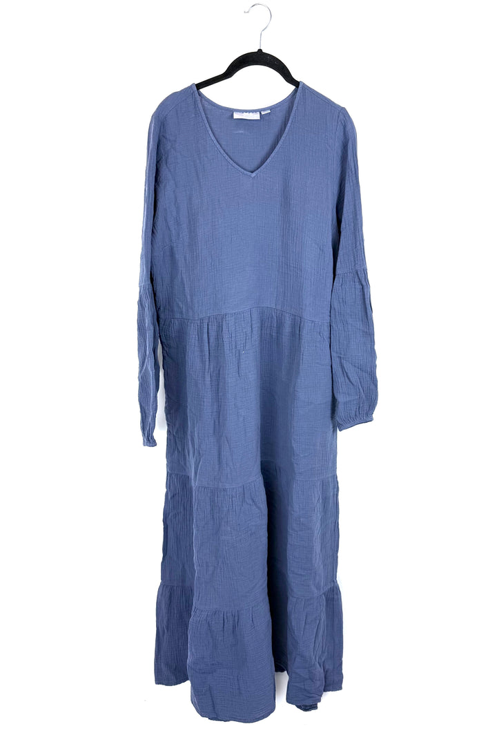 Midnight Blue Long Sleeve V Neck Long Dress - Size 6/8