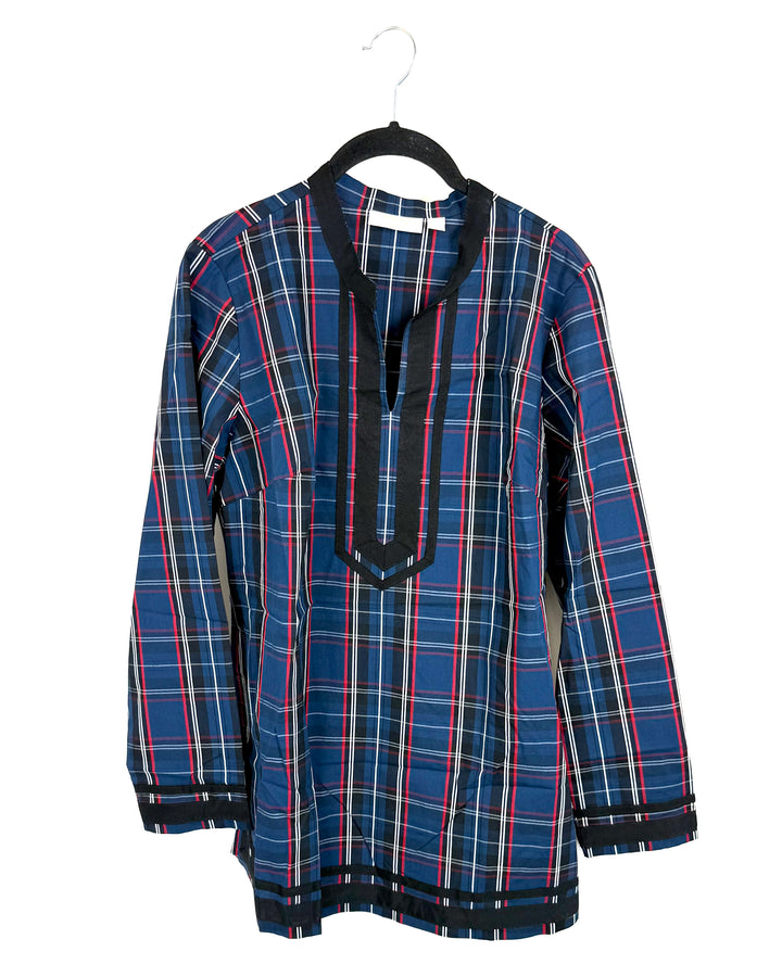 Dark Blue Plaid Blouse - Size 6/8