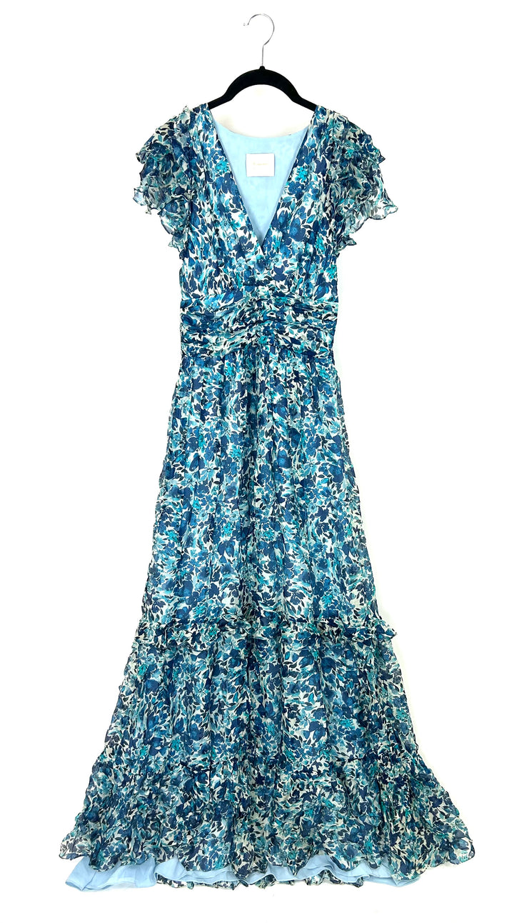 Watercolor Blue Floral Maxi Dress - Size 0/2