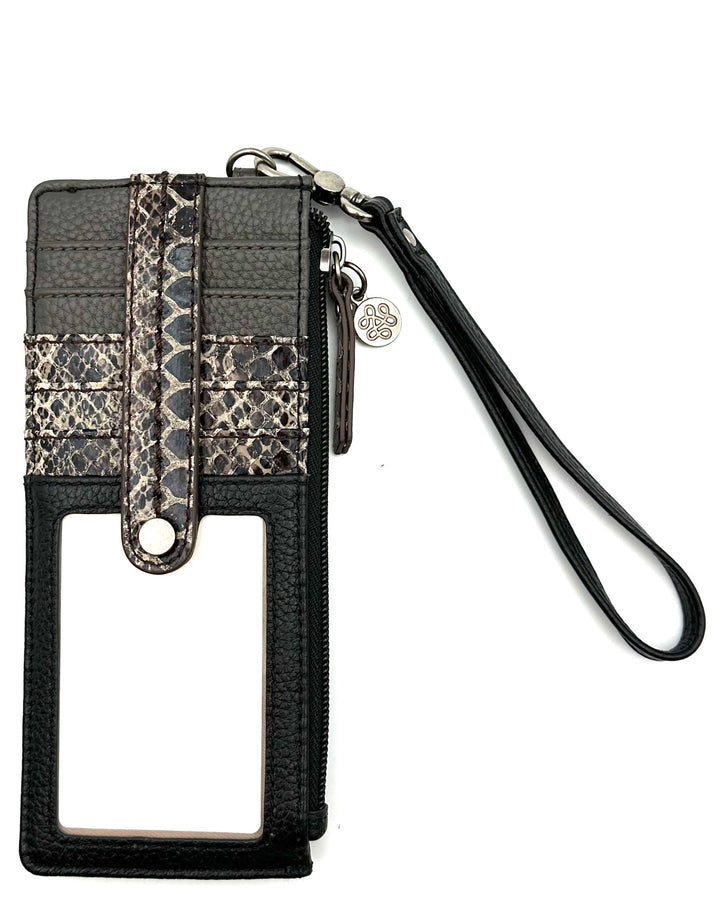 Black and Snakeskin Leather Card Wristlet