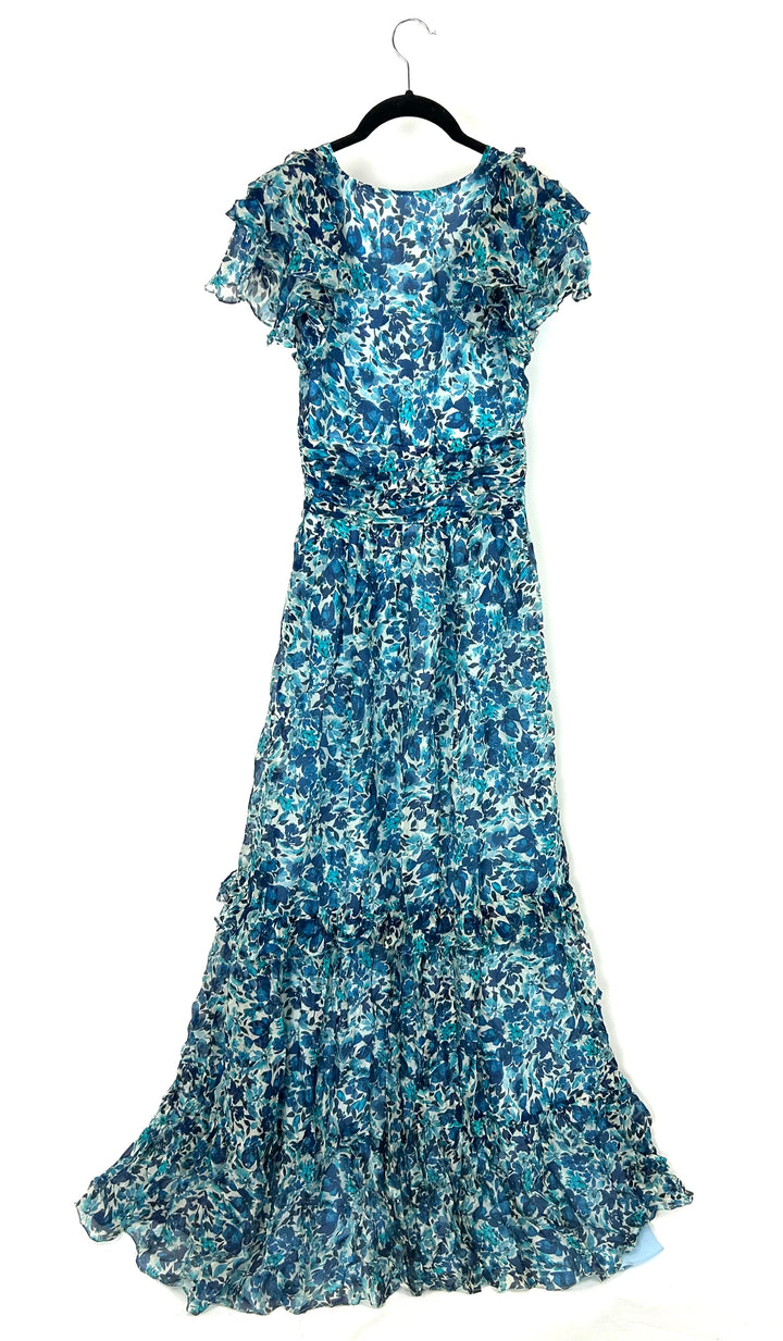 Watercolor Blue Floral Maxi Dress - Size 0/2