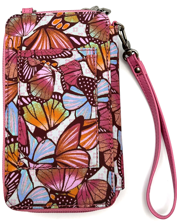 Pink Butterfly Motif Wallet/Wristlet/Crossbody Bag