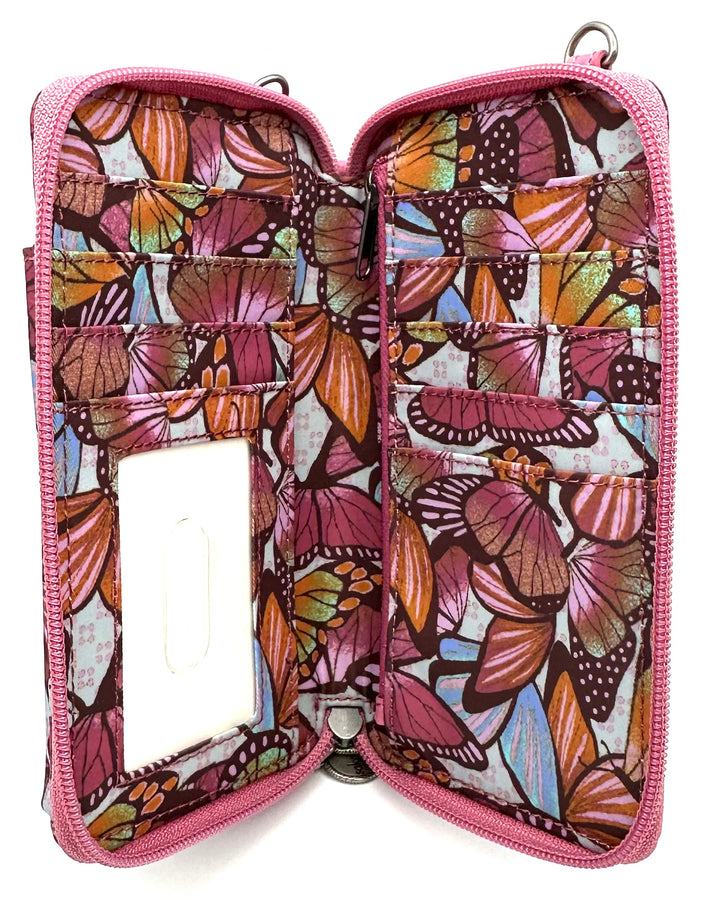 Pink Butterfly Motif Wallet/Wristlet/Crossbody Bag