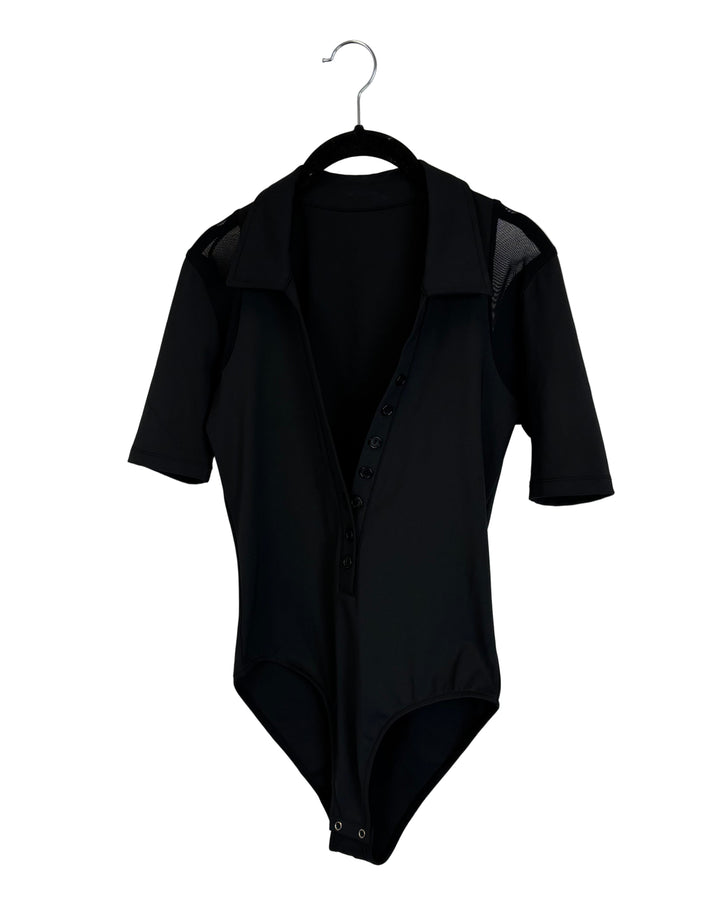 Black Button Up Collared Bodysuit - Size Small