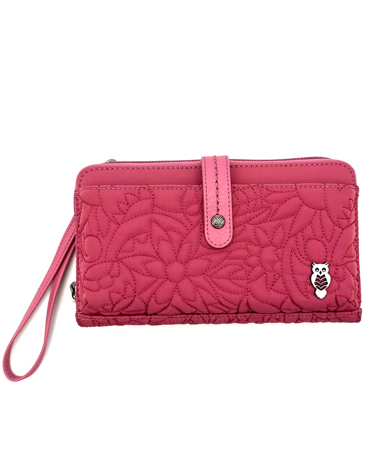 Raspberry Pink Floral Quilted Wristlet/Crossbody Bag